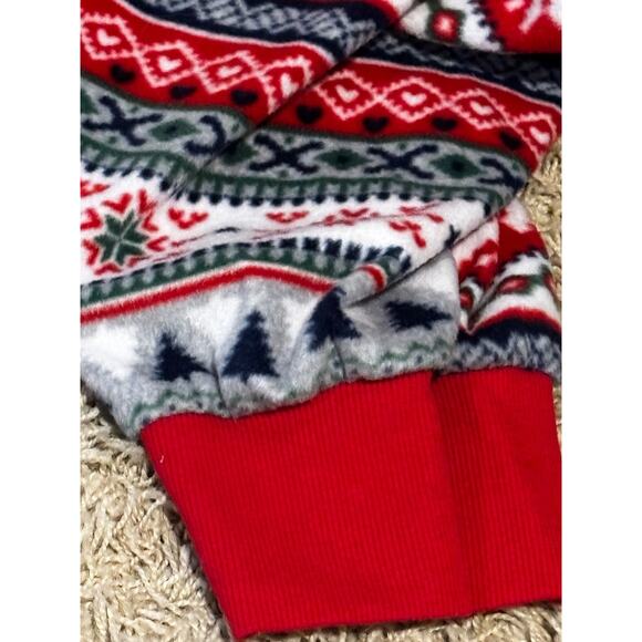 Christmas Union Suit Women XL Red Fair Isle Fleece Pockets Sleeves Zip pajamas - Picture 5 of 9